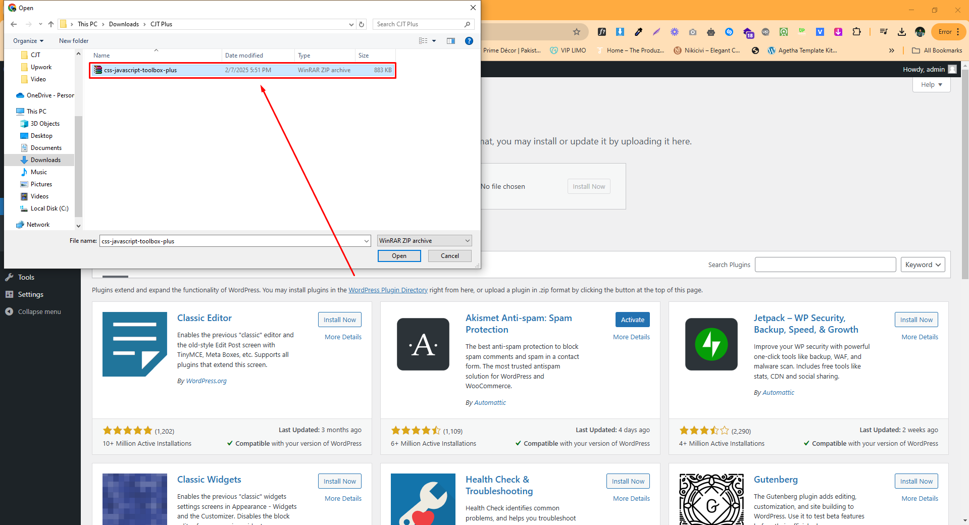Navigate to your zip file titled css javascript toolbox plus.zip