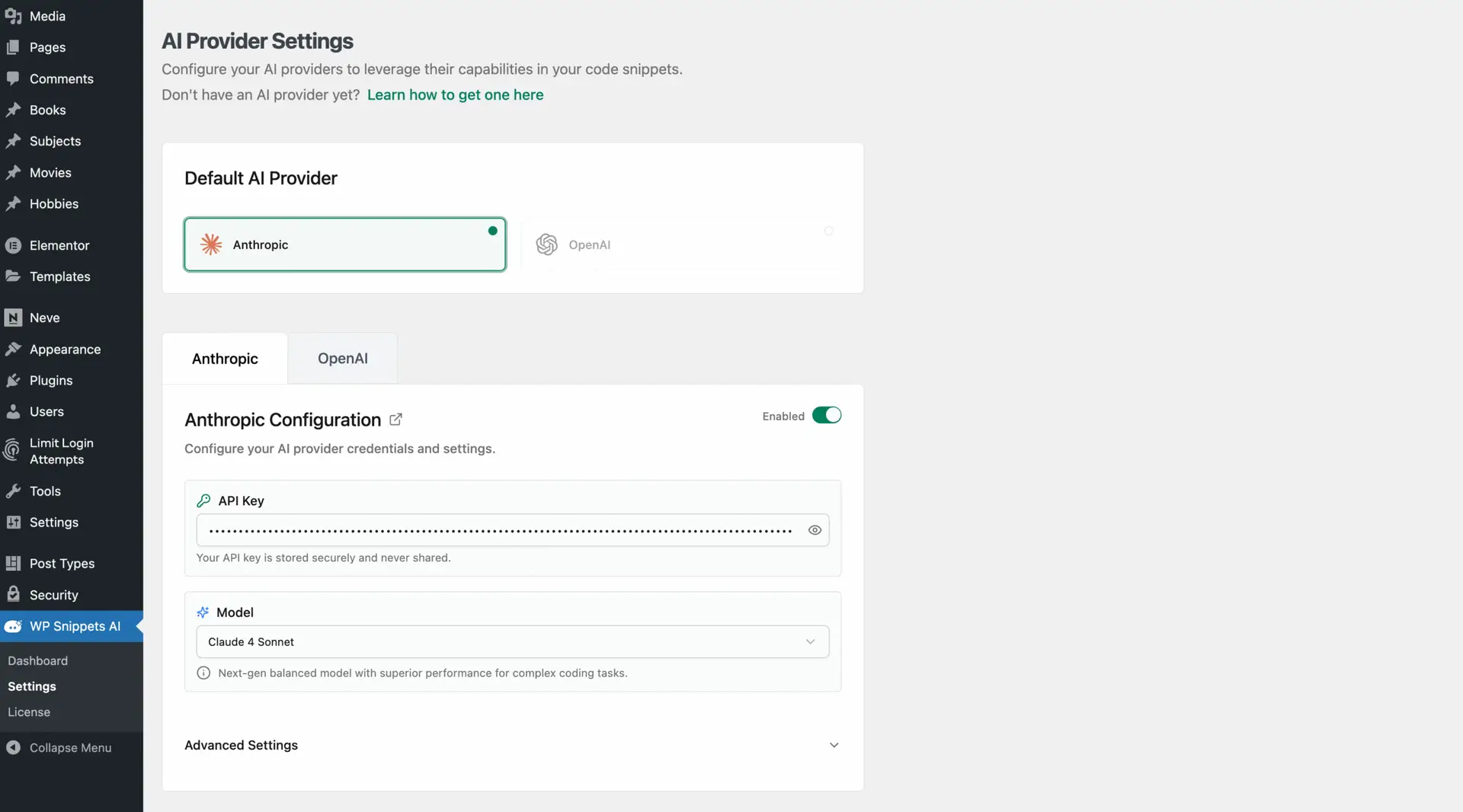 AI Settings page