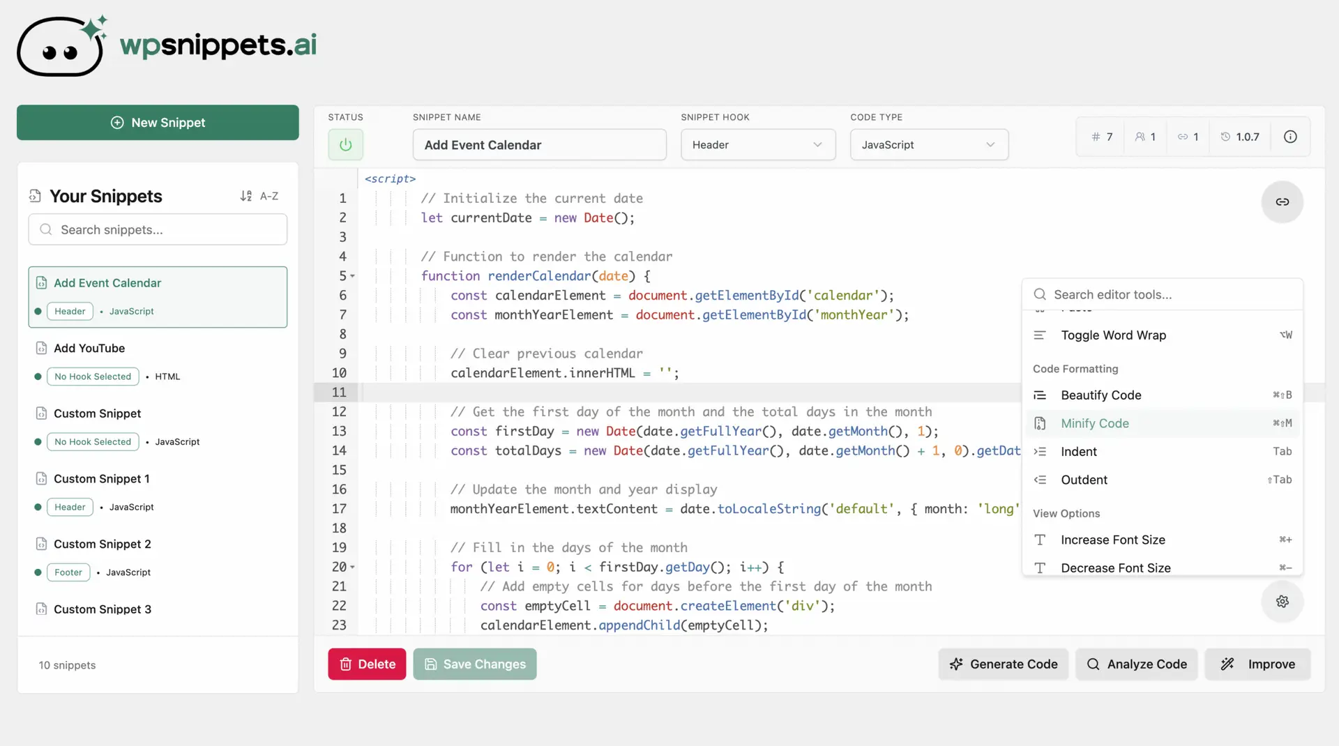 Editor Tools - Minify and Beautify Code