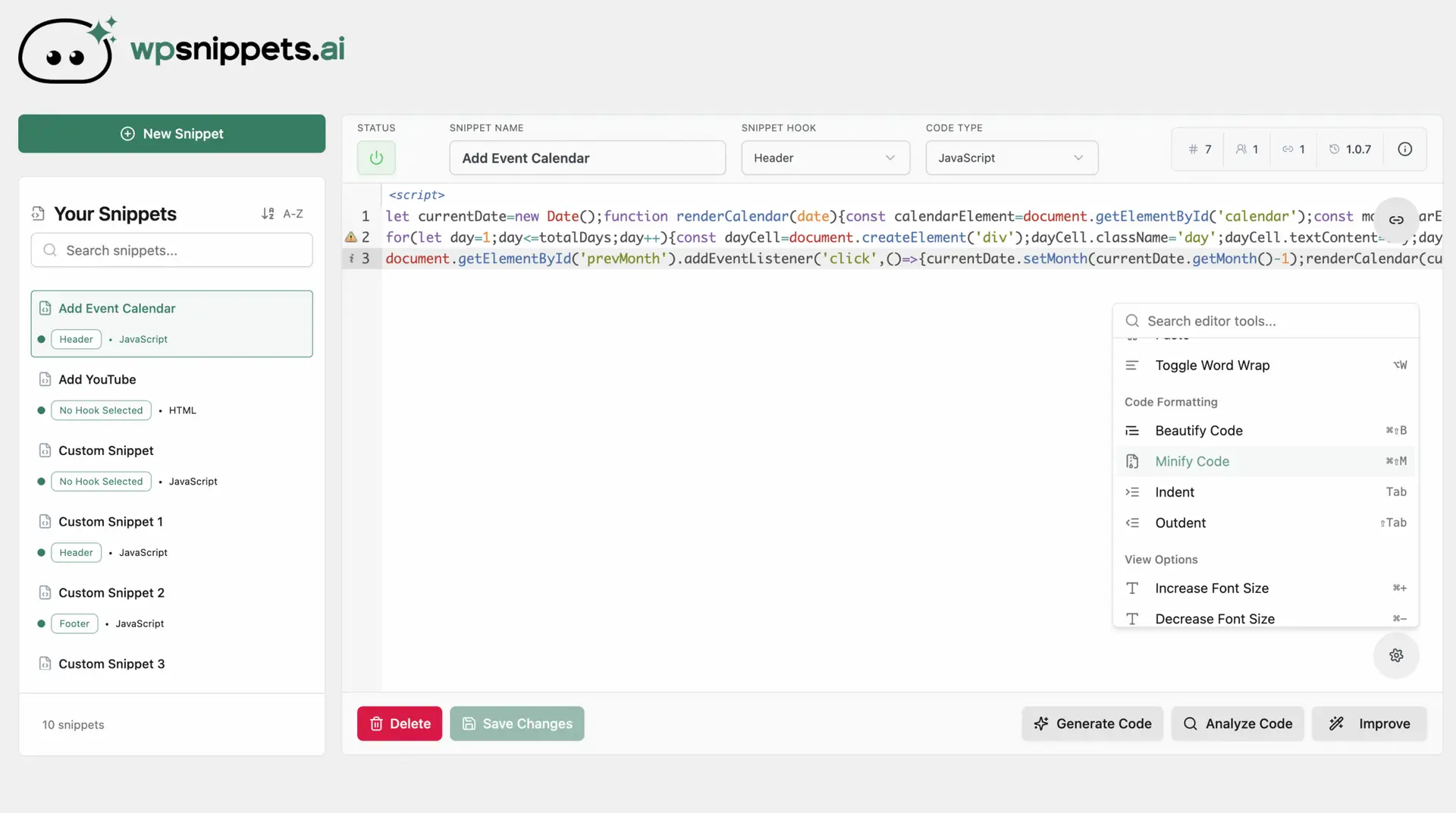 Editor Tools - Minified code