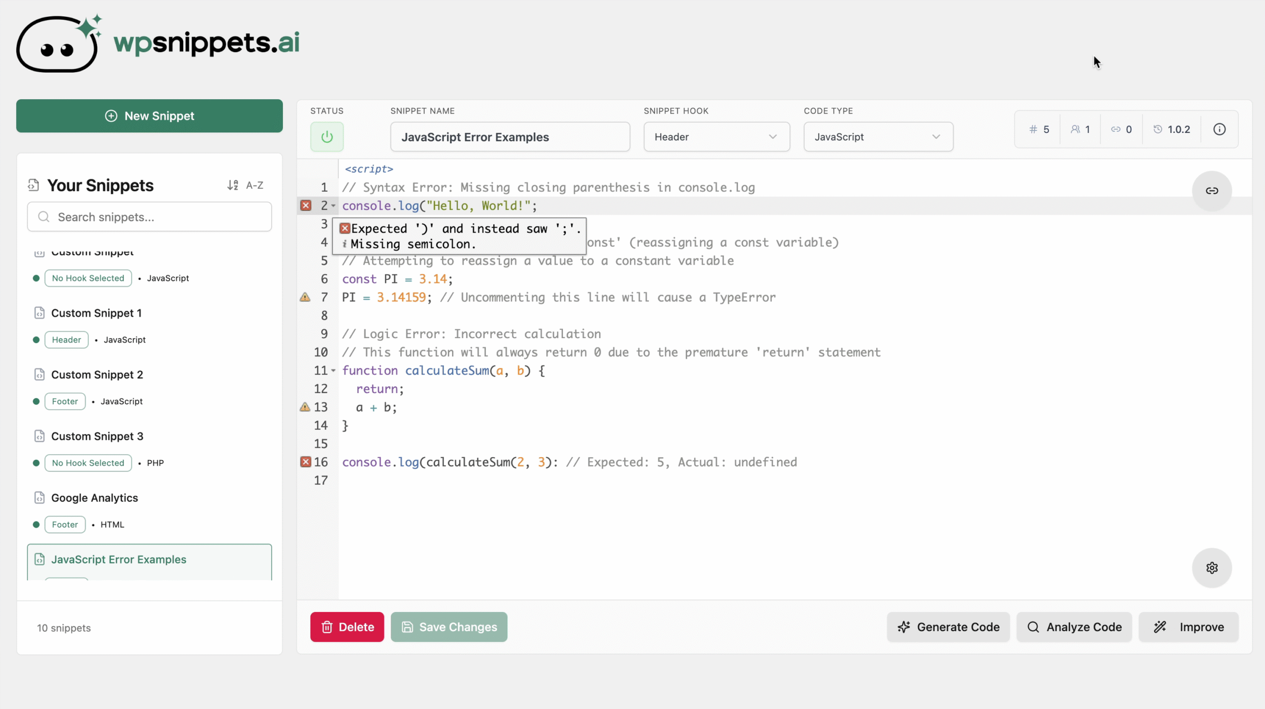 Editor Tools - Syntax Error Notifications
